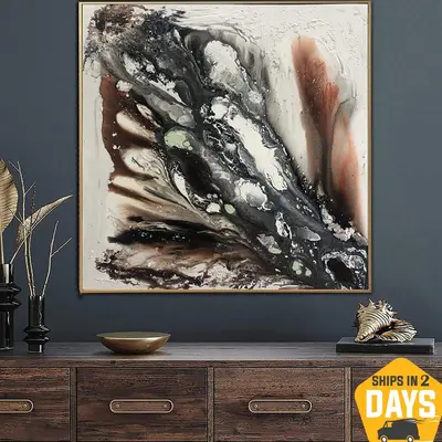 Abstract Resin Canvas Art Original Paintings On Canvas Expressionist Art Oil Art Heavy Textured Fine Art | GEYSER 46"x46...