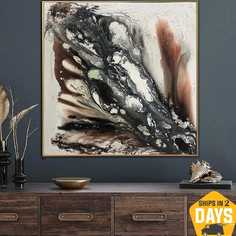 Abstract Resin Canvas Art Original Paintings On Canvas Expressionist Art Oil Art Heavy Textured Fine Art | GEYSER 46"x46...