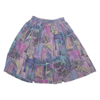Womens Pleated Skirt Purple Midi Viscose Geometric M