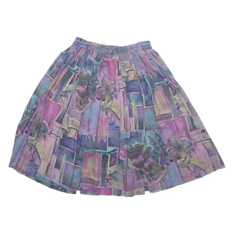 Womens Pleated Skirt Purple Midi Viscose Geometric M