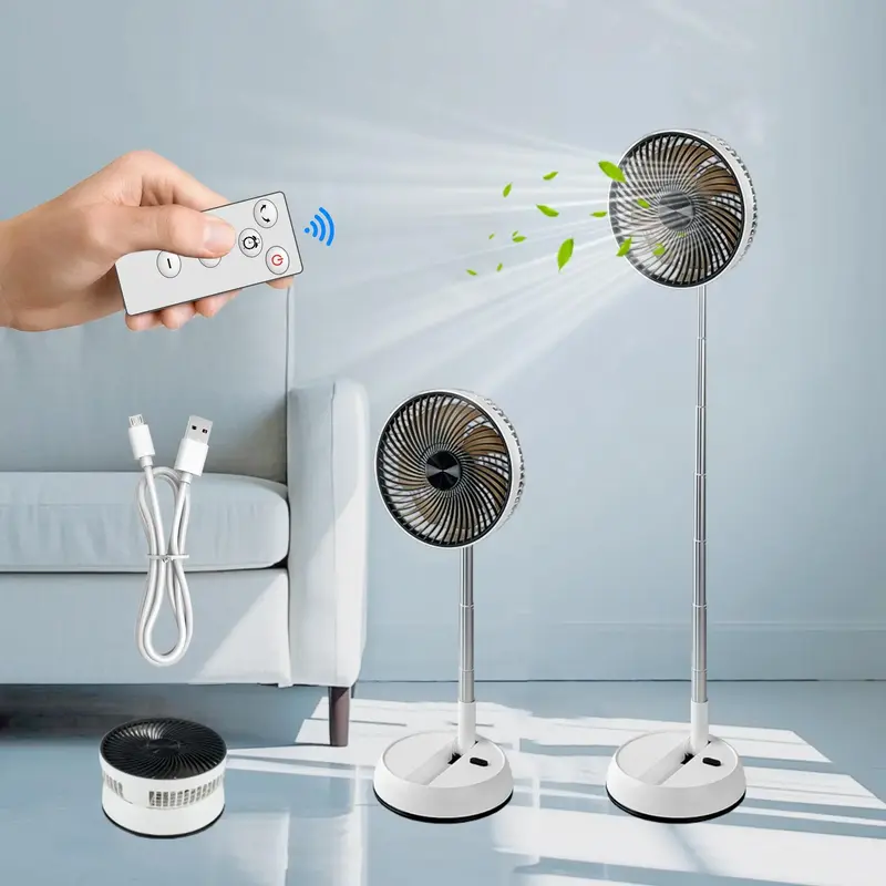 Portable Fan with Remote Control, Wireless 4-Speed Foldable Fan with USB Charging Port, Household Appliances for Home, Offi...