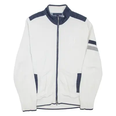 TOMMY HILFIGER Mens Heavy Knit Jumper White High Neck Tight Knit L
