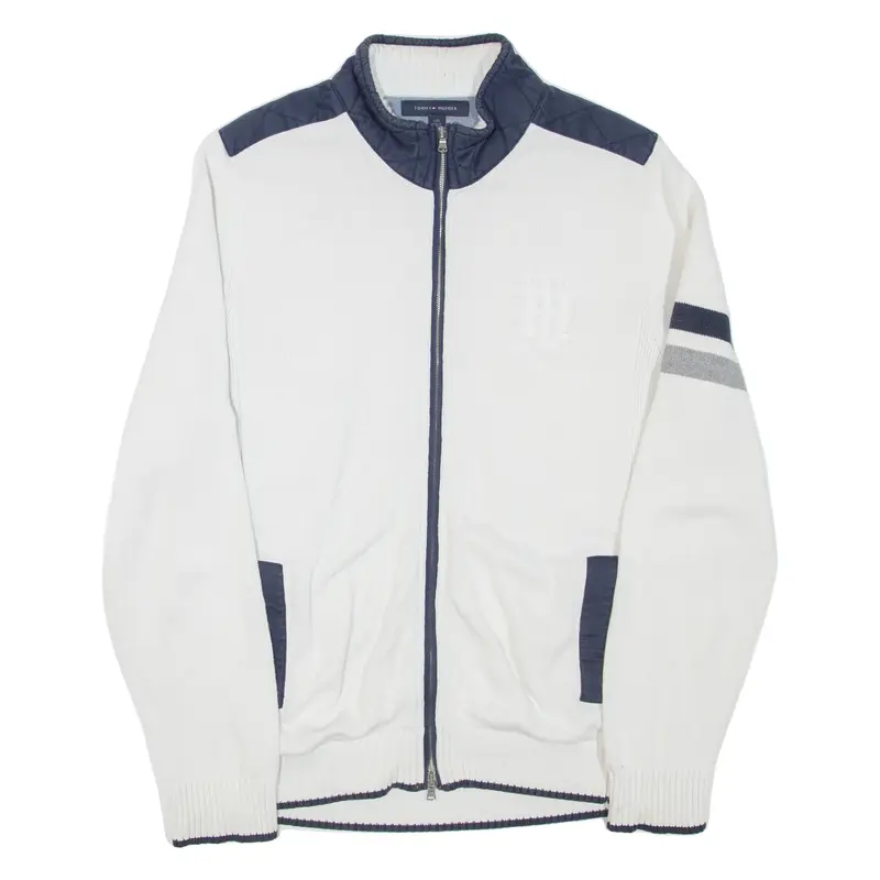 TOMMY HILFIGER Mens Heavy Knit Jumper White High Neck Tight Knit L