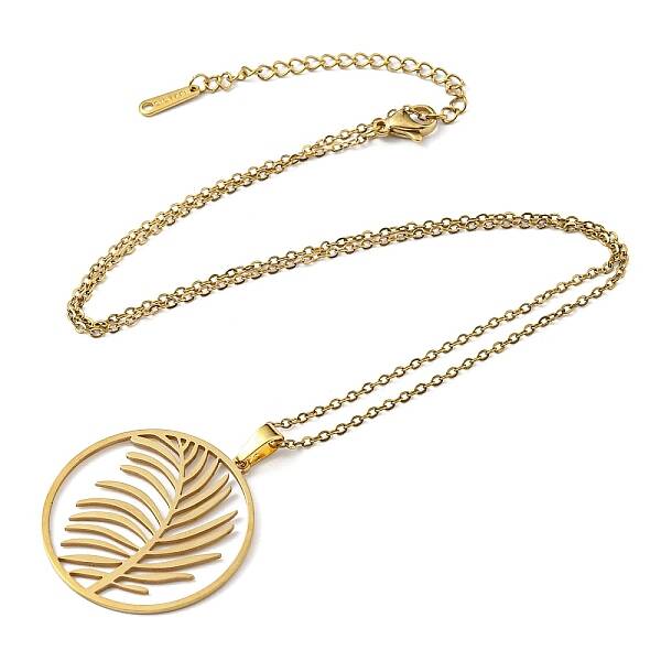 201 Stainless Steel Feather Pendant Necklace with Cable Chains