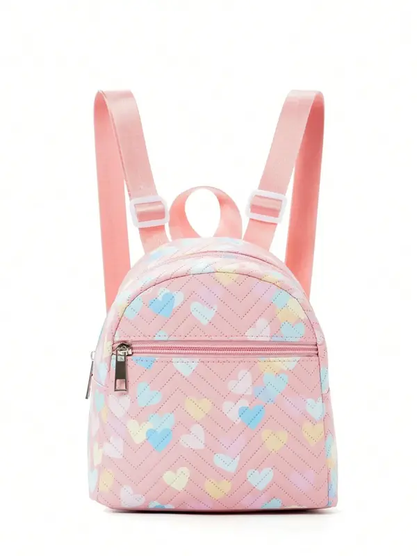 Cute Mini Gradient & Heart Graphic Quilted Backpack, Summer Casual Pu Leather Adjustable Strap Backpack, All-match Backpack ...