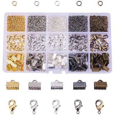 Basic Jewelry Findings with Brass Lobster Clasp Iron Jump Rings Ribbon Ends for Jewelry Making