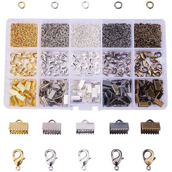 Basic Jewelry Findings with Brass Lobster Clasp Iron Jump Rings Ribbon Ends for Jewelry Making