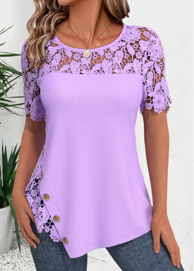 Modlily Purple Short Sleeve Round Neck T Shirt - XL