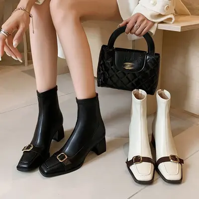CHIKO Airiana Square Toe Block Heels Ankle Boots