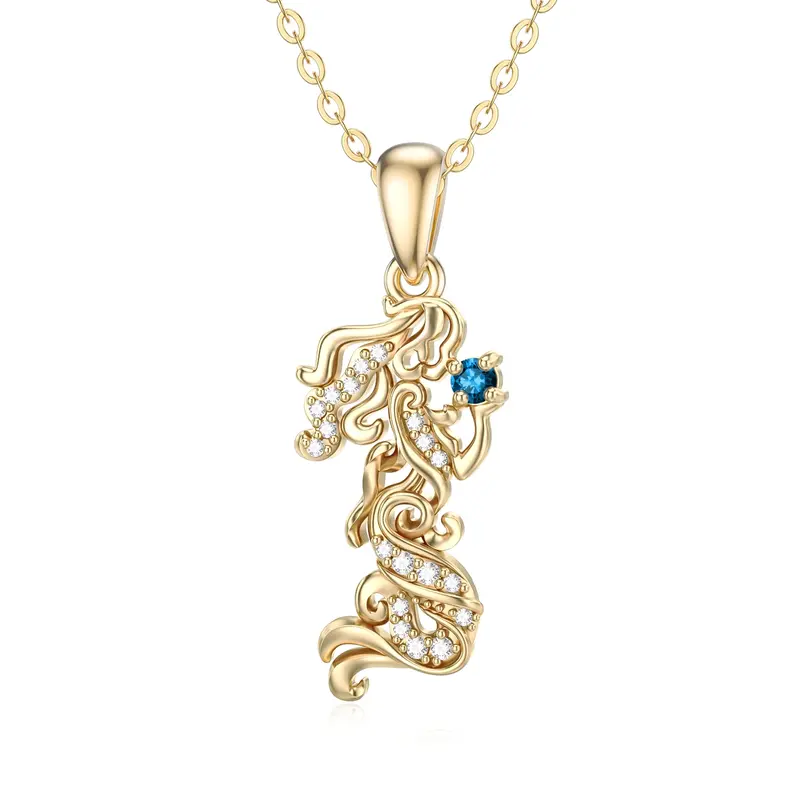 14K Gold Moissanite Mermaid Pendant Necklace
