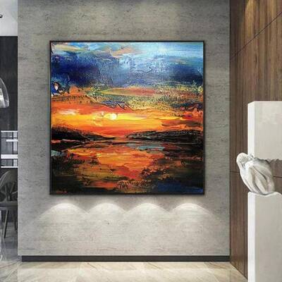 Abstract Sunset Paintings On Canvas Original Colorful Painting Abstract Seascape Modern Paintings Large Wall Art | HEAVENLY F...