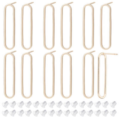 12Pcs Brass Hollow Oval Stud Earring Findings