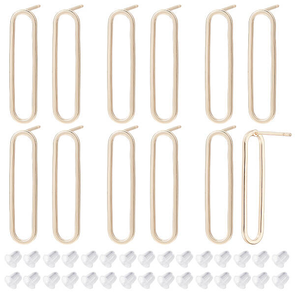 12Pcs Brass Hollow Oval Stud Earring Findings