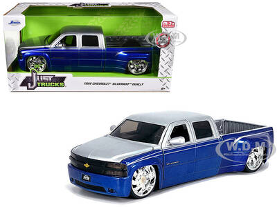 1999 Chevrolet Silverado Dually Pickup Truck Blue Metallic and Silver with Custom KMC Wheels Just Trucks Series 1/24 Diecast ...