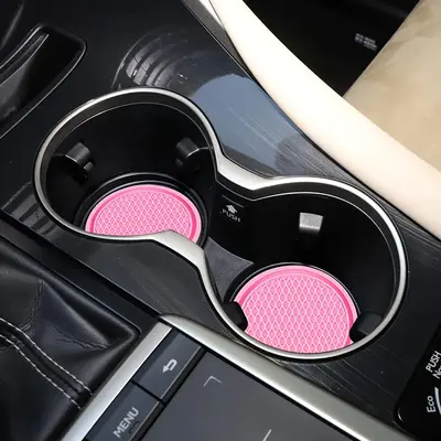 Washable Car Coasters for Girls, Solid Color Anti-Slip Car Cup Holder Mat, Silicone Waterproof Car Cup Holder Pad, Stylish S...