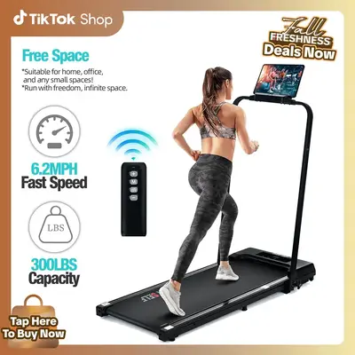 【Fallfreshness】OVER SELF 2-in-1 walking mat Treadmill Portable with Remote Control 300 lb capacity Under Desk Treadmill f...