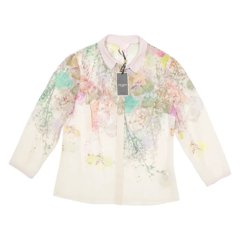 TED BAKER Sheer Womens Printed Blouse Pink Long Sleeve Floral L