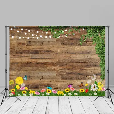 Wooden Board Wall Floral Spring Picture Backdrop - Aperturee