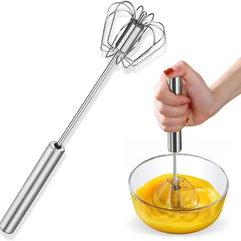 Stainless Steel Handheld Egg Beater, 1 Count Semi-automatic Egg Beater/1 Count Egg Beater & 5 Counts Mold Set, Multifunctiona...