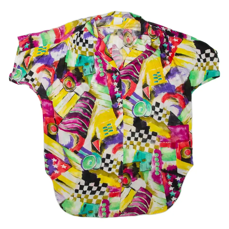 Womens Printed Shirt Yellow V-Neck Crazy Pattern XL