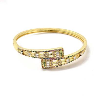 Colorful Cubic Zirconia Flower Cuff Bangle