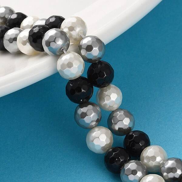 Faceted Round Shell Pearl Beads Strands