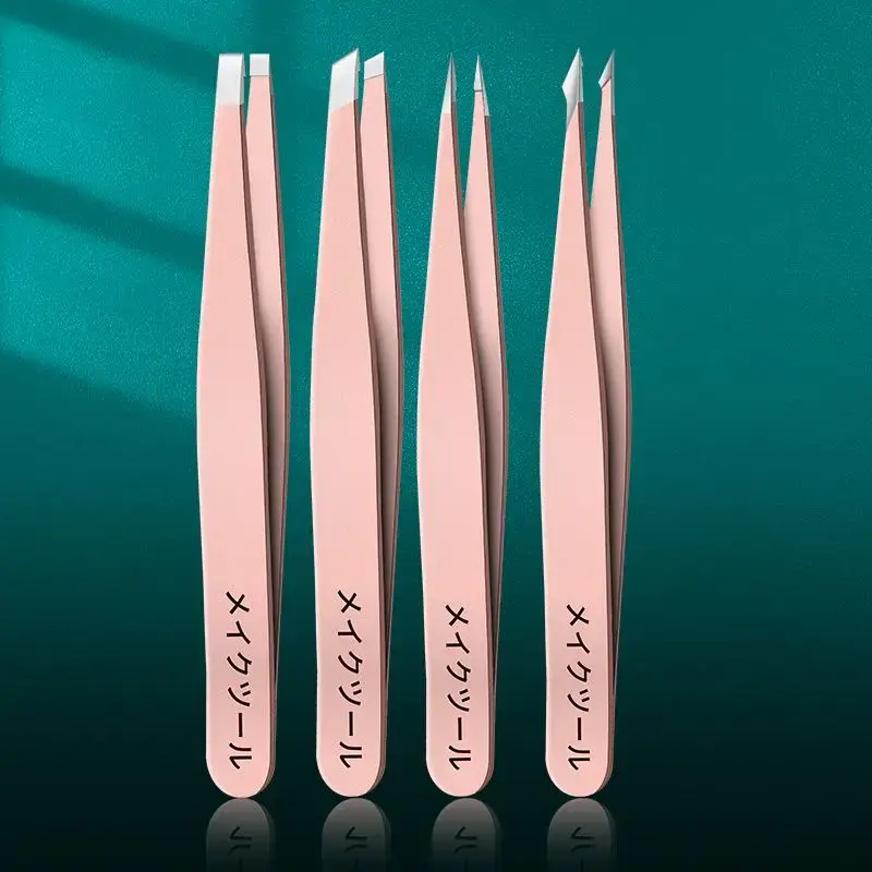 Professional Eyebrow Tweezers (4pcs/set), Manual Stainless Steel Eyebrow Trimmer, Portable Eyebrow Shaping Tool, Facial Makeu...