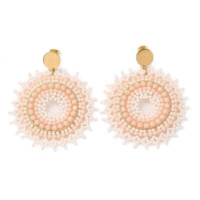 Woven Glass & Brass Beaded Sun Dangle Stud Earrings with PVD Vacuum Plating 304 Stainless Steel Pins