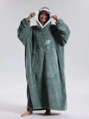 Women's Cute Fruit Design Drop Shoulder Hooded Loungewear, Casual Long Sleeve Comfortable Loungewear for Fall & Winter, Lady'...