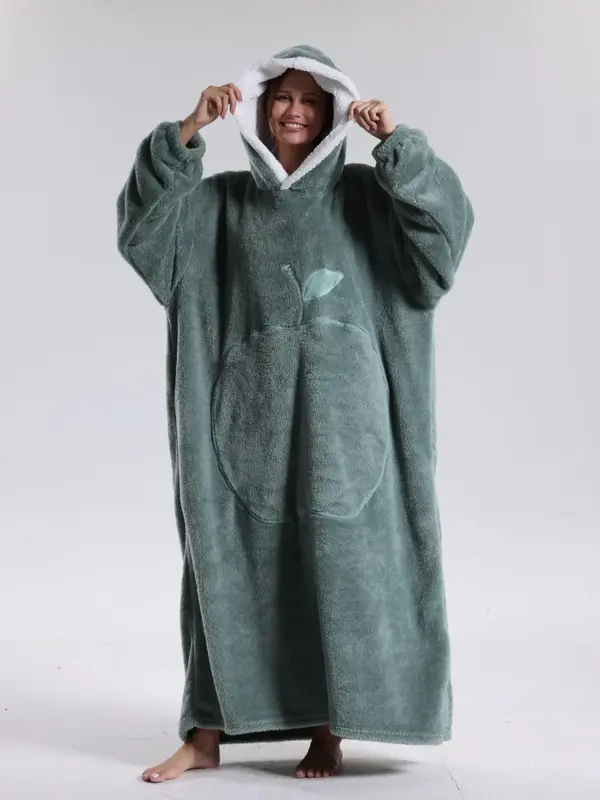 Women's Cute Fruit Design Drop Shoulder Hooded Loungewear, Casual Long Sleeve Comfortable Loungewear for Fall & Winter, Lady'...