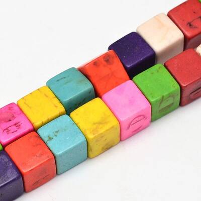 Cube Synthetic Turquoise Bead Strands