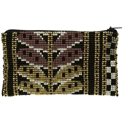 Highlands Botanical Beaded Coin Purse - Brown
