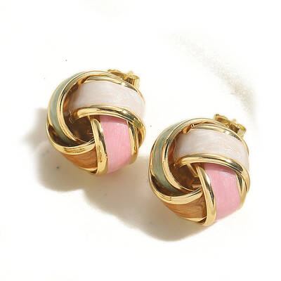 Golden Brass Enamel Stud Earrings