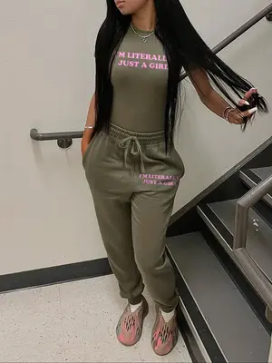 Women's Letter Print Tee & Drawstring Waist Pants Two-piece Set, Casual Chic Style Short Sleeve Round Neck T-shirt & Elastic ...