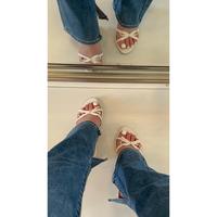 Valerie Ankle Strap Mid Heel - White - Short Mule Heel - Comfortable Heel - Bow Detail