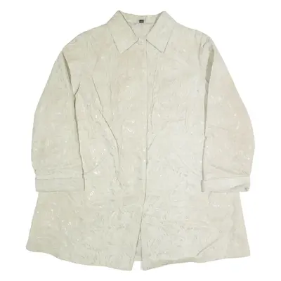 Womens Trench Coat Cream Leather 90s Floral UK 22