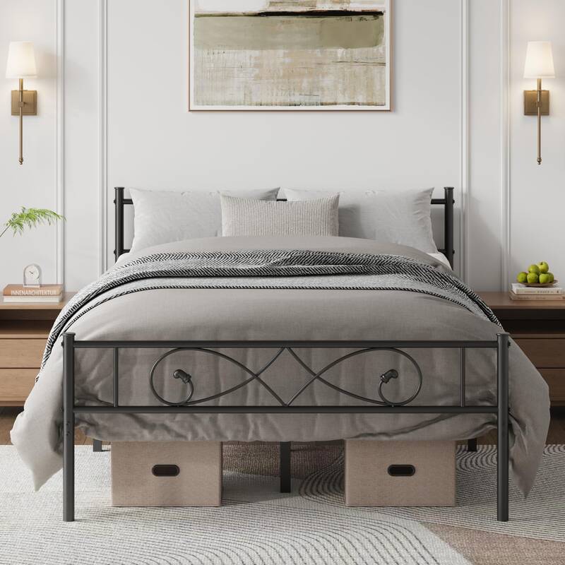 Garvee Queen Size Platform Bed Frame, Metal with Unique Fist Design Headboard, Under Bed Storage, No Box Spring Required, Eas...