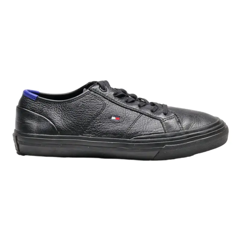 TOMMY HILFIGER Low Top Trainers Black Leather Mens UK 7