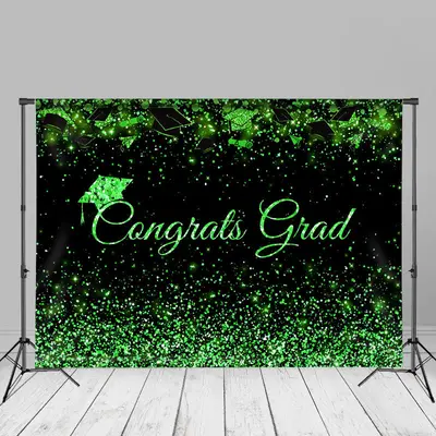 Neon Green Glitter Black Congrats Grad Photo Backdrop - Aperturee