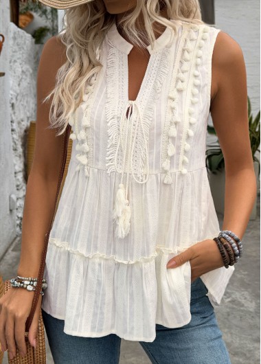 Modlily Beige Sleeveless V Neck Tank Top - XXL