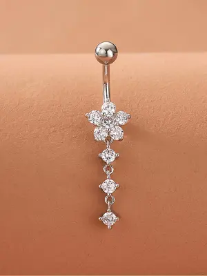 Women's Summer 2024 Elegant Rhinestone Decorated Belly Ring, Exquisite Star Design Belly Piercing Stud， Fashionable Body Je...