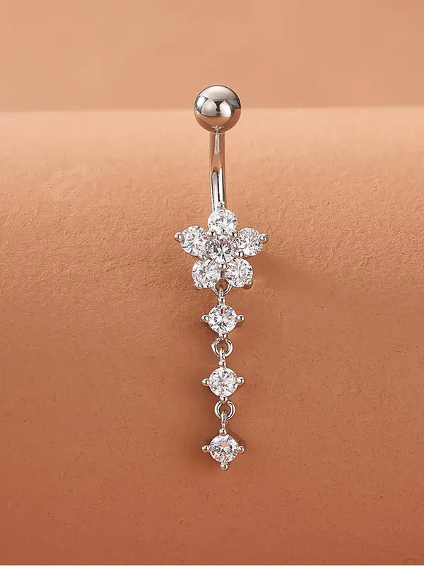 Women's Summer 2024 Elegant Rhinestone Decorated Belly Ring, Exquisite Star Design Belly Piercing Stud， Fashionable Body Je...