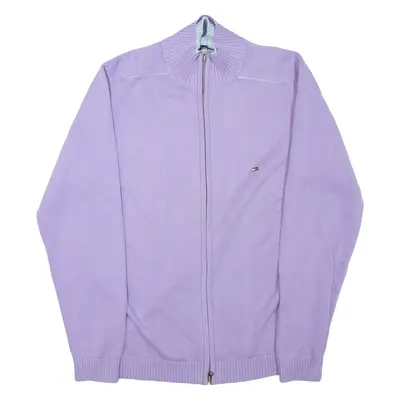 TOMMY HILFIGER Mens Jumper Purple 1/4 Zip Tight Knit L