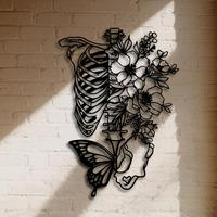 Skeleton & Flower & Butterfly Design Wall Art, Metal Wall Decor, Wall Hanging Decor for Home Living Room Bedroom, Home Decor,...