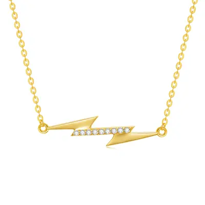 14K Gold Cubic Zirconia Lightning Pendant Necklace