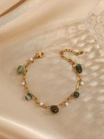 Elegant Stone & Faux Pearl Decorated Bracelet, Adjustable Strap Design Bracelet for Women & Men, Fashion Jewlery Accessories ...