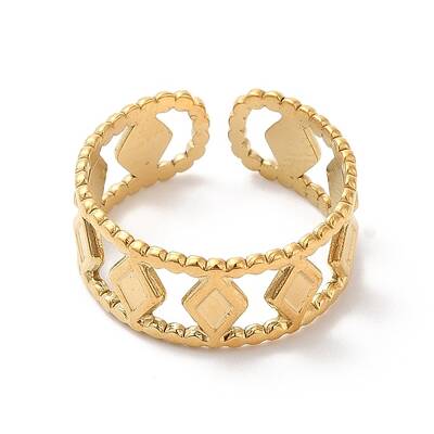 Ion Plating(IP) 304 Stainless Steel Rhombus Open Cuff Ring for Women