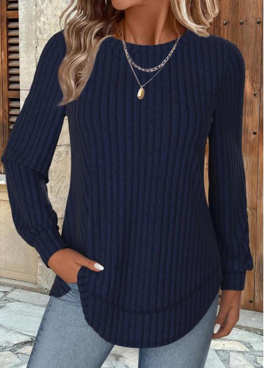 Modlily Navy Long Sleeve Round Neck Sweatshirt - XL