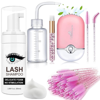 Father's Day Gift Lash Shampoo for Extensions - 50ml Eyelash Foam Cleanser with 50 Brushes, Rinse Bottle & Mini Fan, Oil & Su...