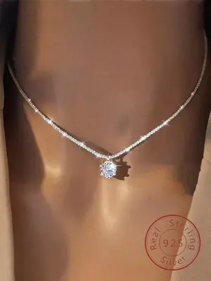 S925 Sterling Silver Artificial Zircon Pendant Necklace for Women, Fashion Jewelry for Party, Daily Decor, Trendy All-match &...